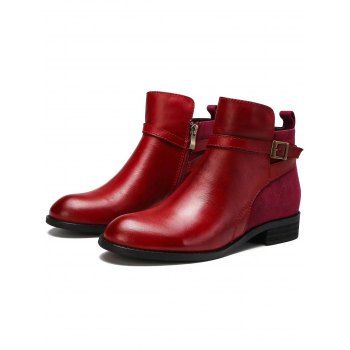 

Zip Up PU Leather Ankle Boots, Deep red