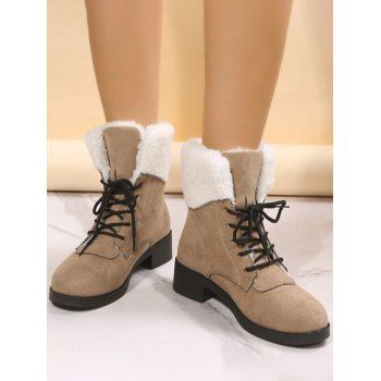 

Fluffy Lining Lace Up Winter Warm Suede Boots, Light coffee