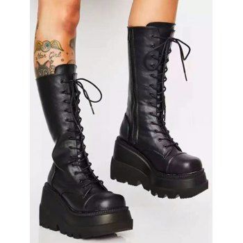 Warm Winter Non-slip Platform Zip Up Mid Calf Lace Up Boots