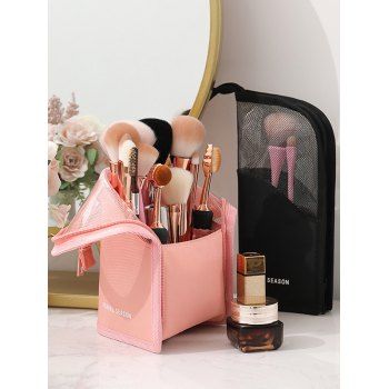 

Zip Up Large Mesh Makeup Brush Bag, Black