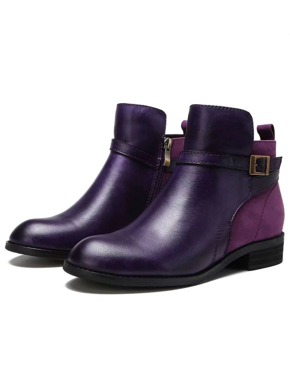Zip Up PU Leather Ankle Boots - Pourpre EU 37