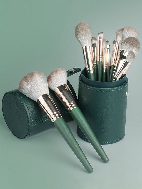 Support Rangement de Pinceaux Cosmétique de Voyage en Cuir PU - Vert 