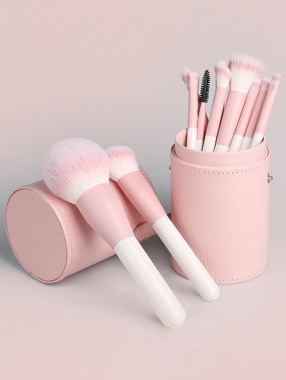 Support Rangement de Pinceaux Cosmétique de Voyage en Cuir PU - Rose clair 