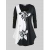 T-shirt à Imprimé Fleuri en Blocs de Couleurs de Grande Taille - Noir 5X