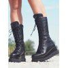 Warm Winter Non-slip Platform Zip Up Mid Calf Lace Up Boots - Noir EU 37