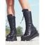 Warm Winter Non-slip Platform Zip Up Mid Calf Lace Up Boots - Noir EU 36