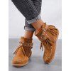 Tassel Trim Rivets Buckle Strap Zip Up Ankle Boots - café EU 37