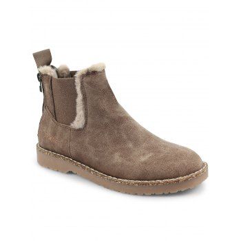 

Letter Embroidery Faux Fur Chelsea Boots, Light coffee