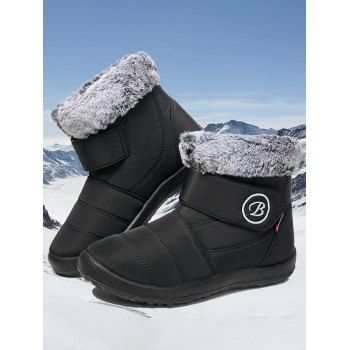 

Letter Embroidery Faux Fur Lining Winter Warm Snow Boots, Black