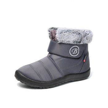 

Letter Embroidery Faux Fur Lining Winter Warm Snow Boots, Gray