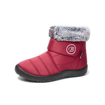 

Letter Embroidery Faux Fur Lining Winter Warm Snow Boots, Deep red