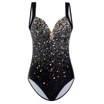 

Light Spots Print Underwire One-piece Swimsuit Low Cut Back Ruched One-piece Swimwear, Black