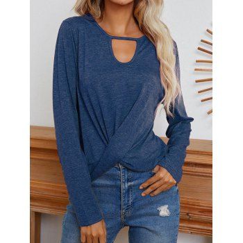 

Cut Out Crossover Front Long Sleeve Casual Top, Blue