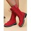 Non-slip Knit Panel Lace Up Mid Calf Boots - Rouge EU 39