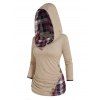 Heather Hooded Top Plaid Print Panel Ruched Mock Button Long Sleeve Top With Hood