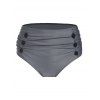 Maillot de Bain Bikini Croisé à Imprimé 3D Denim à Taille Haute Faux Bouton Deux Pièces - Gris L