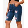 Short en Jean à Imprimé Cœurs pour la Saint-Valentin - Bleu 4XL