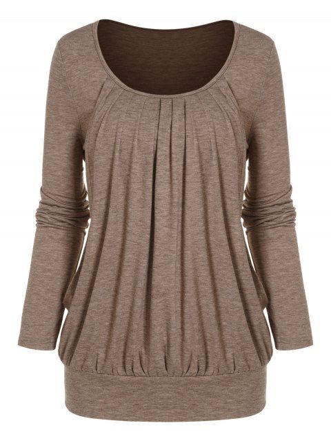 Pleated Long Sleeve Top Scoop Neck Casual Top