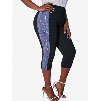 

Mesh Side Butterfly Applique Plus Size Capri Leggings, Blue