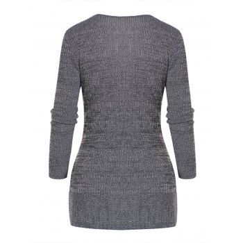 Plaid Knit Faux Twinset Top O-ring Crossover Long Sleeve Knitted Twofer Top 