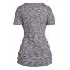 Lace Up Plunging Neck Knit Tee Ruched Pocket Patches Short Sleeve Long Knitted T-shirt - GRAY S