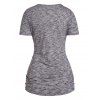 Lace Up Plunging Neck Knit Tee Ruched Pocket Patches Short Sleeve Long Knitted T-shirt - GRAY M