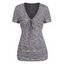 T-shirt en Tricot à Câble Patch Manches Courtes à Col Plongeant à Lacets - Gris M