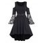 Robe Mi-Longue Haute Basse Panneau en Dentelle Epaule Dénudée à Manches Evasées Grande Taille - Noir 3X