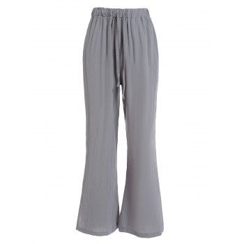 

Solid Color Wide Leg Pants Drawstring Waist Side Slit High Waist Loose Pants, Gray