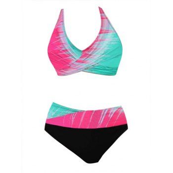 

Beach Bikini Swimsuit Halter Swimwear Colorblock Twisted Padded Vacation Bathing Suit, Multicolor