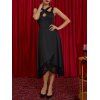 Cut Out Keyhole Sheer Party Dress High Waist Floral Lace Panel Asymmetric Midi Dress - BLACK XXL