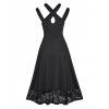 Cut Out Keyhole Sheer Party Dress High Waist Floral Lace Panel Asymmetric Midi Dress - BLACK XXL
