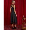 Cut Out Keyhole Sheer Party Dress High Waist Floral Lace Panel Asymmetric Midi Dress - BLACK XXL