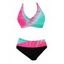 Maillot de Bain Bikini de Plage Rembourré Tordu en Blocs de Couleurs à Col Halter - multicolor S
