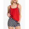 Maillot de Bain Tankini Matelassé en Blocs de Couleurs à Pois - Rouge S