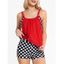 Maillot de Bain Tankini Matelassé en Blocs de Couleurs à Pois - Rouge S