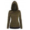 Haut à Capuche en Tricot en Blocs de Couleurs à Manches Longues avec Faux Bouton - Vert profond XL