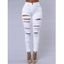 Pantalon Long Déchiré Zippé Déchiré en Denim - Blanc L