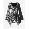 T-shirt Mouchoir à Imprimé Papillon et Fleur de Grande Taille - Noir 4X