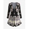 T-shirt Tribal Imprimé de Grande Taille à Demi-Zip - Noir 1X