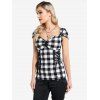 Corset Lace Up T Shirt Sweetheart Neck Plaid Checkerboard Tee - BLACK M
