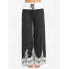 Pantalon Lâche Applique Fleur Imprimée en Blocs de Couleurs à Jambe Large à Cordon - Gris Foncé XXXL
