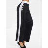 Contrast Striped Pants Mock Button Elastic High Waisted Long Pants - BLACK L