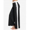 Pantalon Fluide Long Rayé Contrasté à Taille Haute avec Faux Bouton - Noir XL