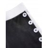Pantalon Fluide Long Rayé Contrasté à Taille Haute avec Faux Bouton - Noir XL