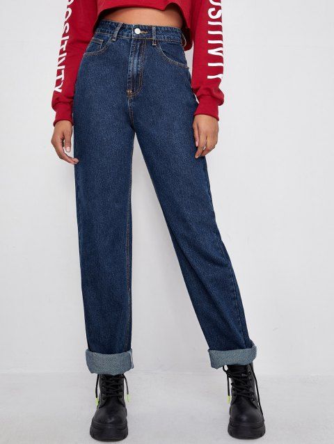 Stitching Long Wide Leg Jeans Zip Fly Pockets Loose Denim Pants
