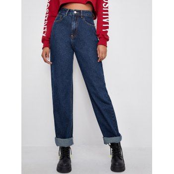 

Stitching Long Wide Leg Jeans Zip Fly Pockets Loose Denim Pants, Deep blue