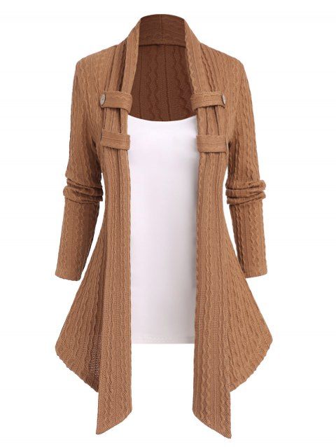 Asymmetric Textured Knit Faux Twinset Top Mock Button Draped Long Sleeve Knitted 2 In 1 Top