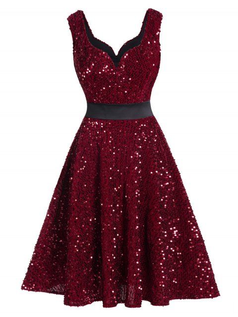 Sparkly Sequins Party Dress Sleeveless High Waist Sweetheart Neck A Line Prom Dress