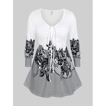

Floral Cinched Front V Neck Plus Size Top, White